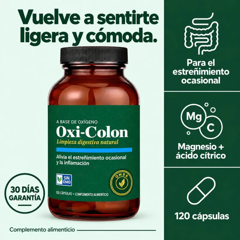 Vuelve a sentirte ligera y cómoda. Oxi-Colon para el estreñimiento ocasional, con magnesio y ácido cítrico. Garantía de 30 días.