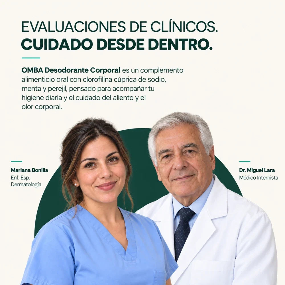 Evaluaciones de clínicos: Mariana Bonilla y Dr. Miguel Lara. OMBA Desodorante Corporal