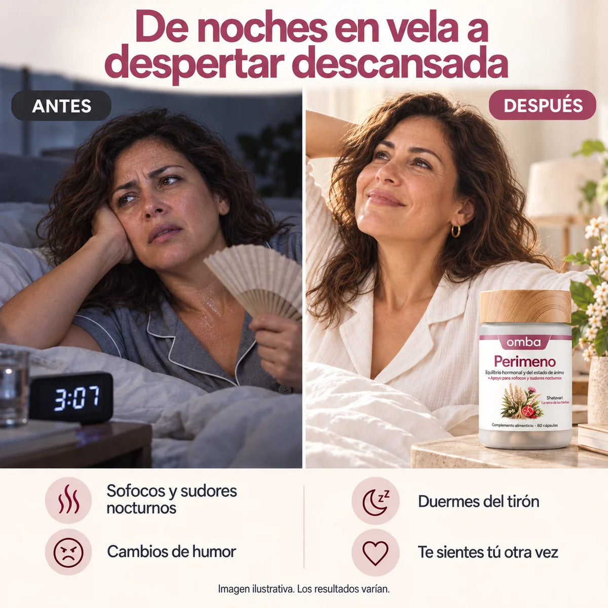 OMBA Perimeno · de noches en vela a despertar descansada (imagen ilustrativa)